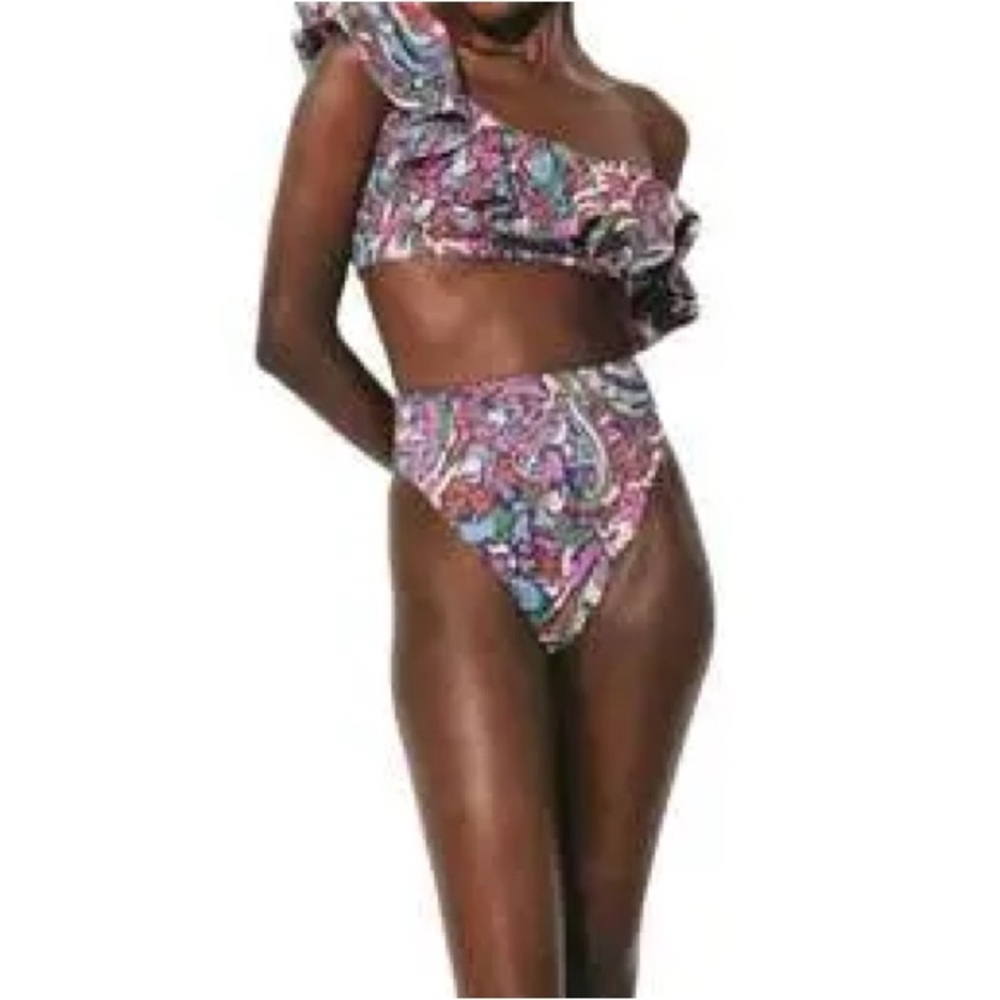 NWT Cleobella Mae corozal Multicolor One-Shoulder Bikini set szL - Picture 2 of 10